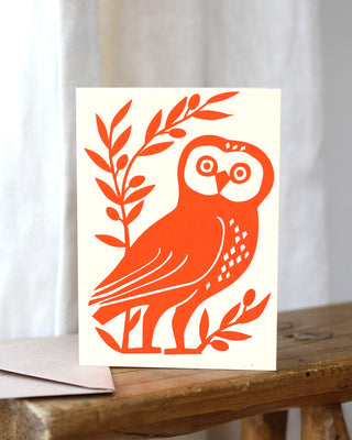 Pirrip Press screenprinted owl card at Land Tales