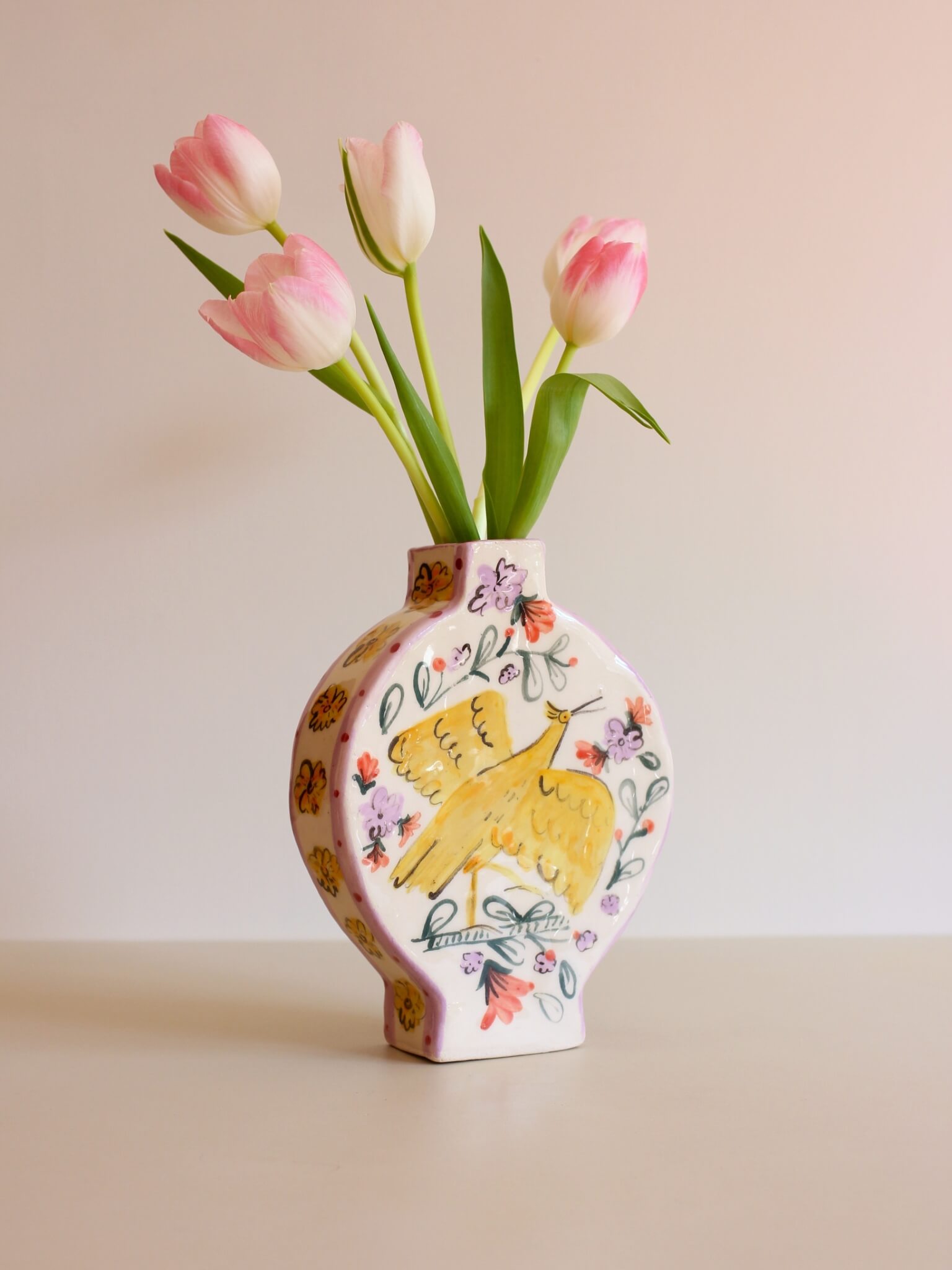 Ceramic Yellow Bird Vase handmade by Celia Wood