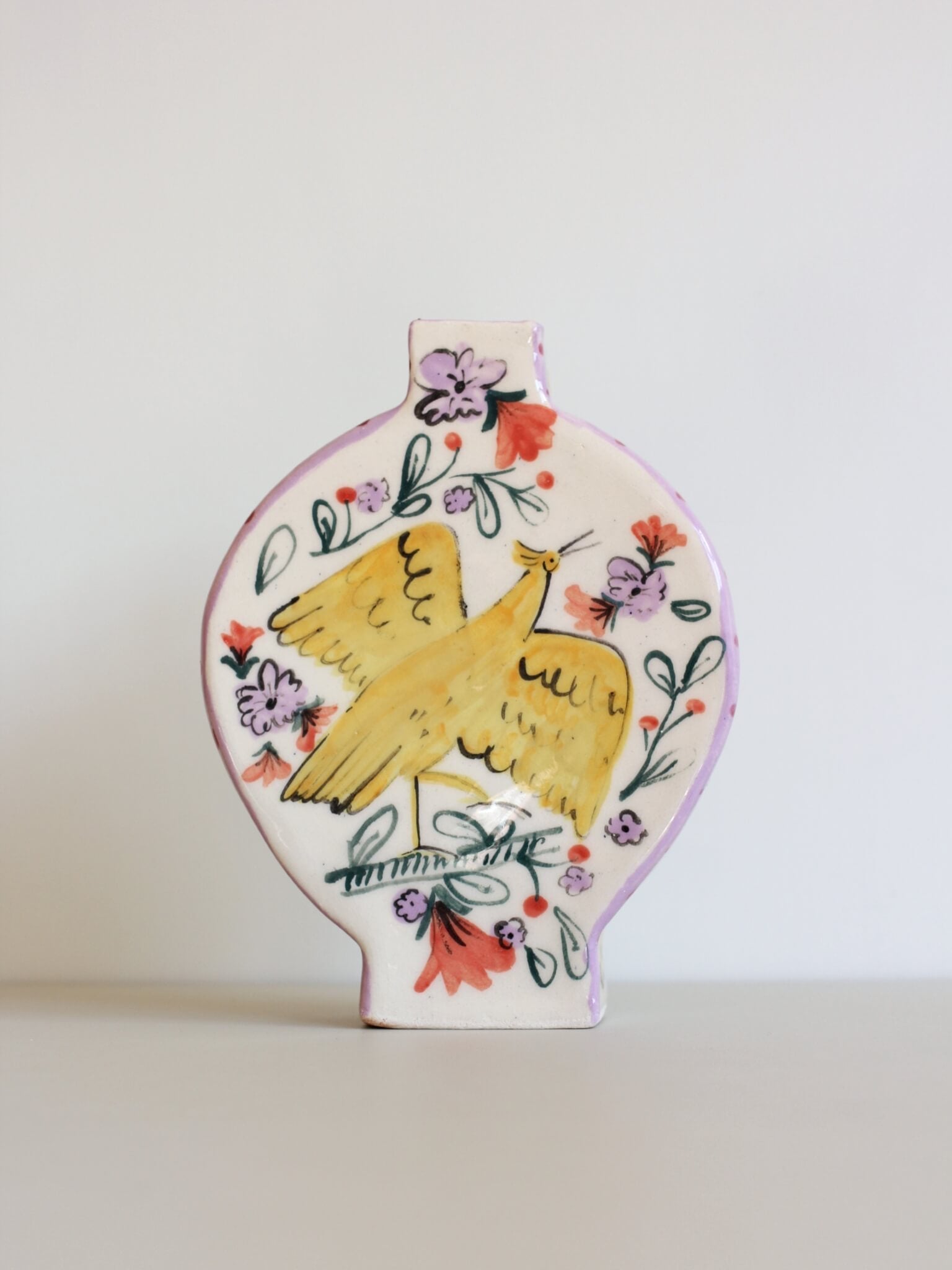 Ceramic Yellow Bird Vase handmade by Celia Wood
