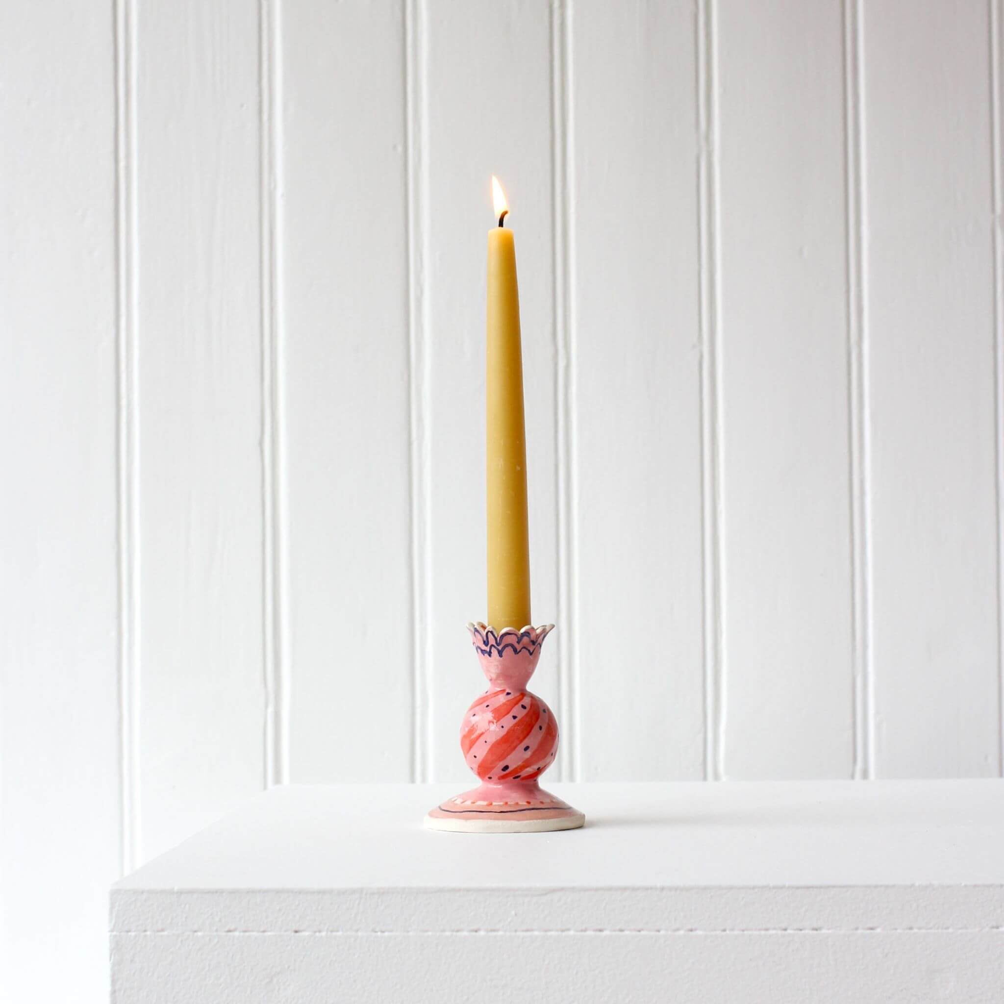 CELIA WOOD Hand Painted Ceramic Candlestick Set - Pink and Red