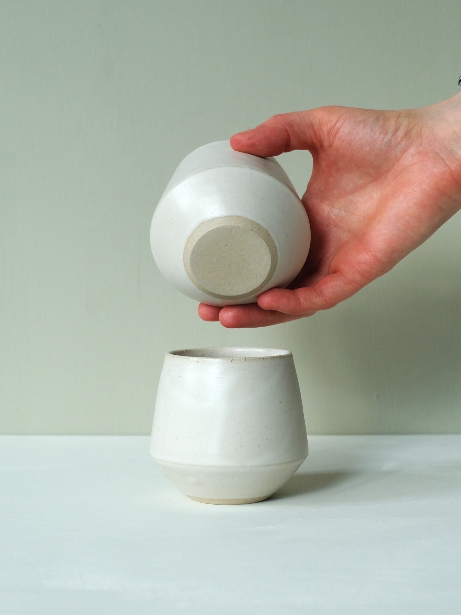 Flat white cup handmade by Clare Spindler