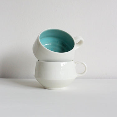 Porcelain Cup in White and Teal by Clare Spindler