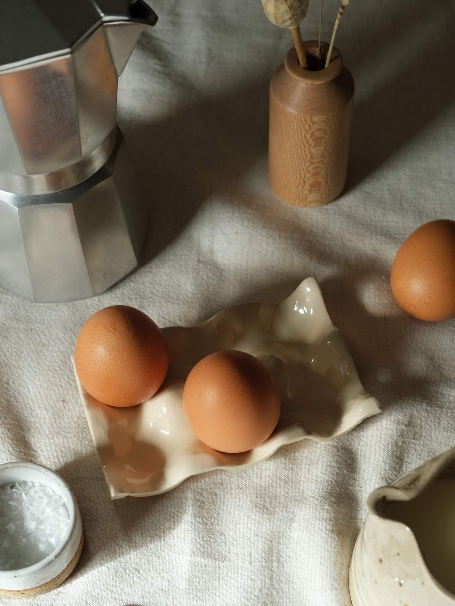 Ceramic egg holder made by Eleanor Torbati