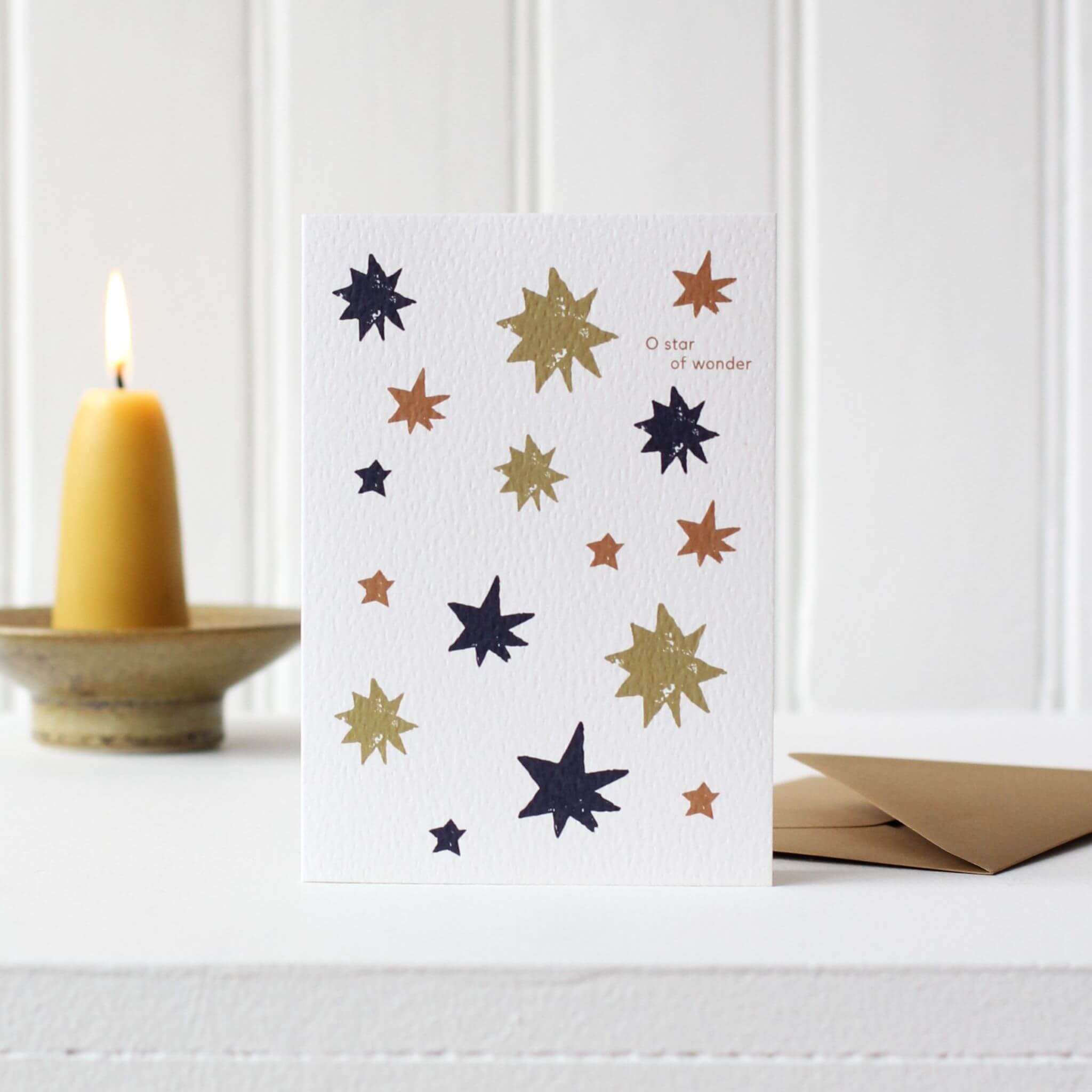 Blockprinted Stars Christmas Card by Kinshipped