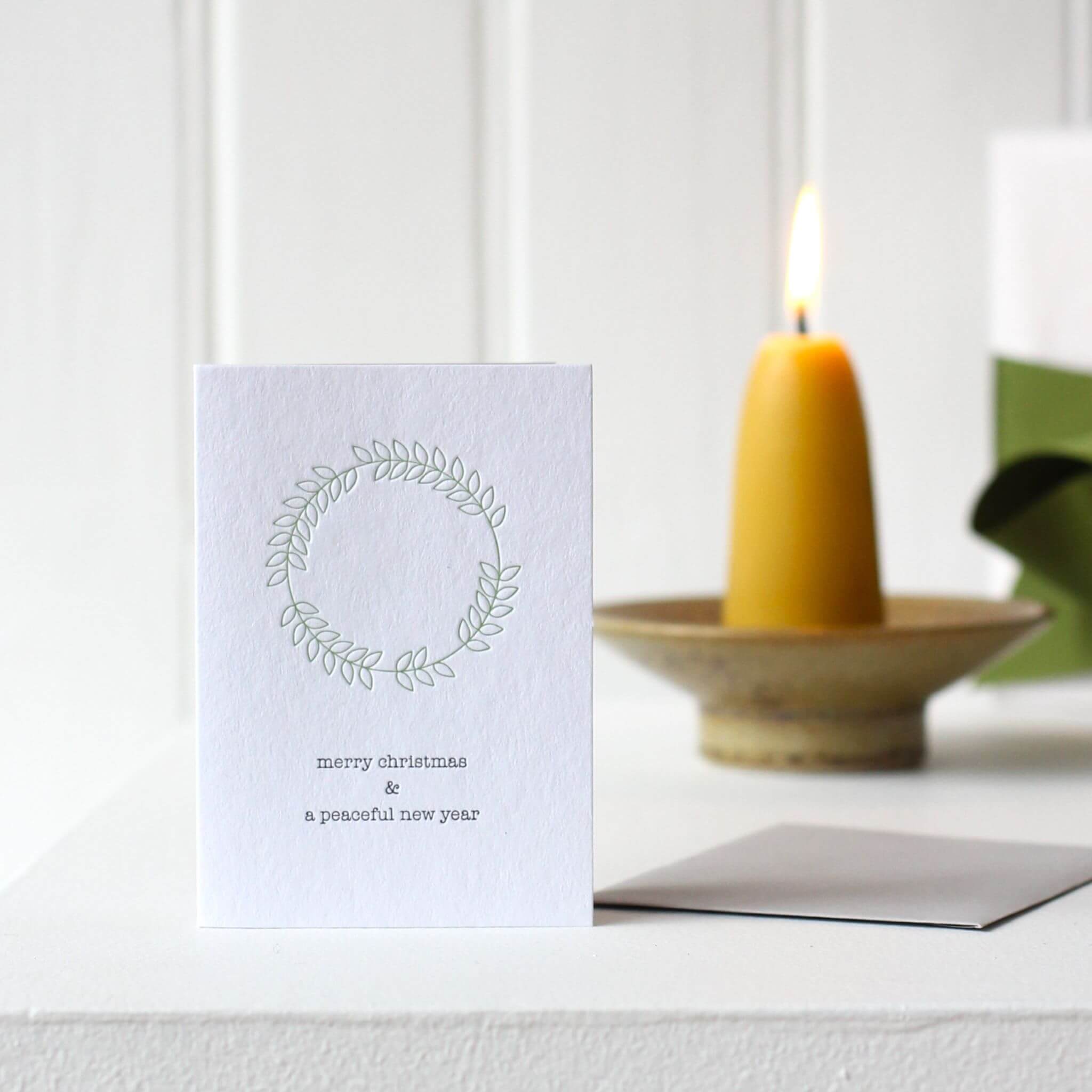 Box of 12 Letterpress Wreath Christmas Cards by Mabel & Co