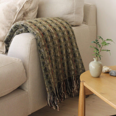 Large Recycled Wool Blanket made in Scotland - Moss Green