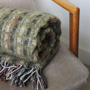 Large Recycled Wool Blanket made in Scotland - Moss Green