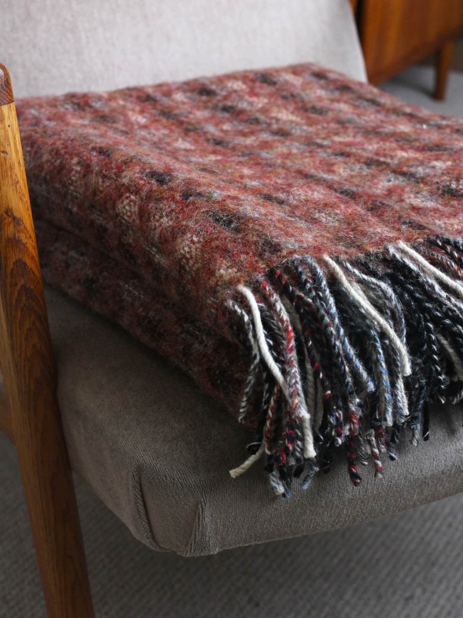 Large Recycled Wool Blanket made in Scotland - Rust Red