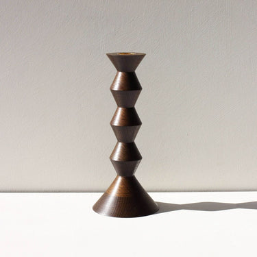 SELWYN HOUSE Tall Stacked Candlestick in Fumed Oak and Brass