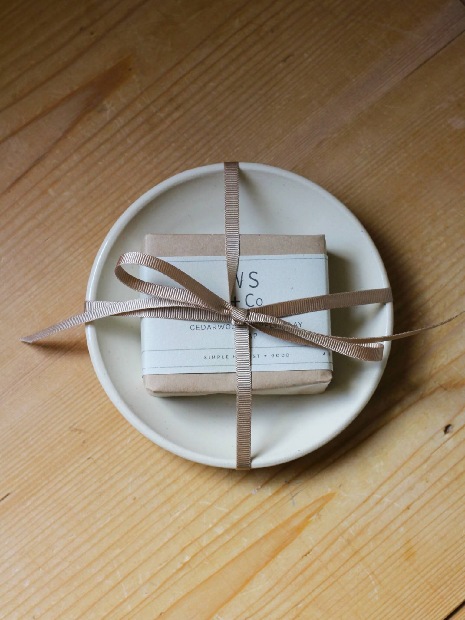 Ceramic soap dish and clay soap gift bundle